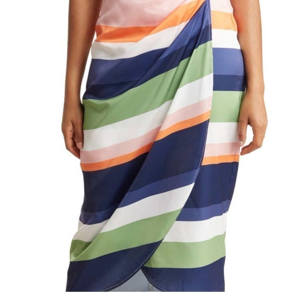 Jaclyn SmithStripe Buckle Wrap SatinMidi Skirt Medium